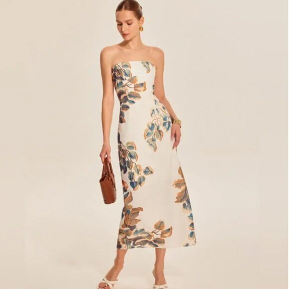 Commense NWT strapless bold floral ankle length semi formal dress size M - Picture 1 of 13